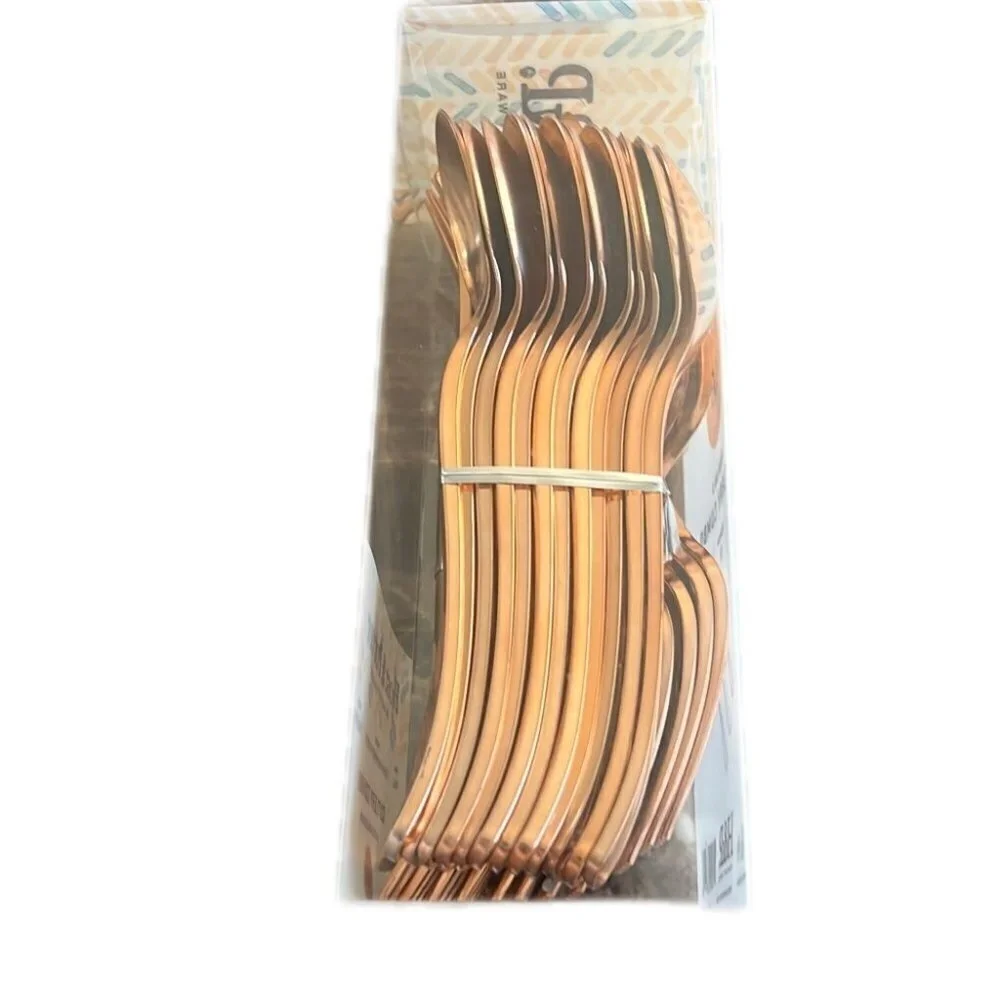 Host And Porter Rose Gold Plastic Flatware Cutlery Combo Set Full Size 48 Pieces